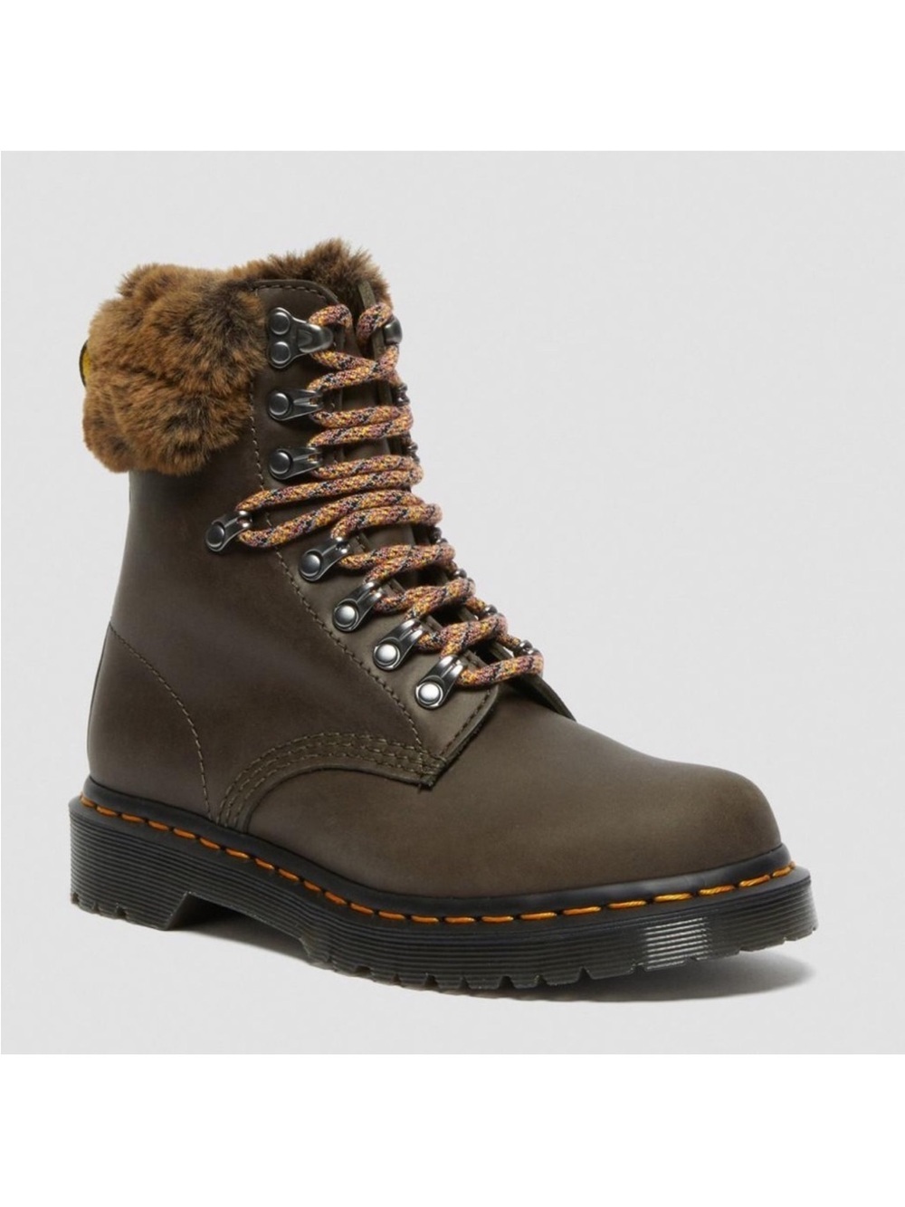 Dr. Martens 1460 Serra Collar Faux Fur Lined Lace Up Boots - Brown - Women’s 9